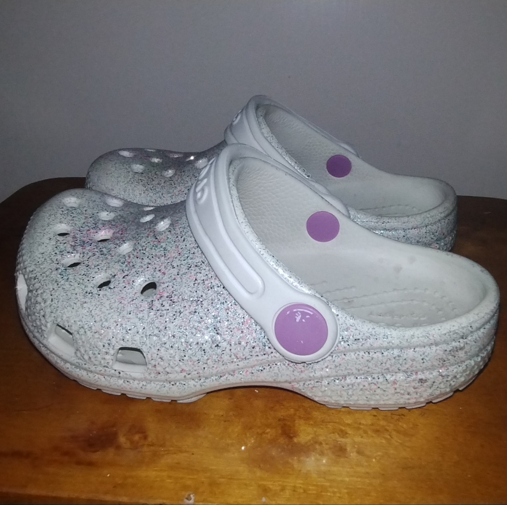 Crocs White with Silver Glitter Size 9 Toddler